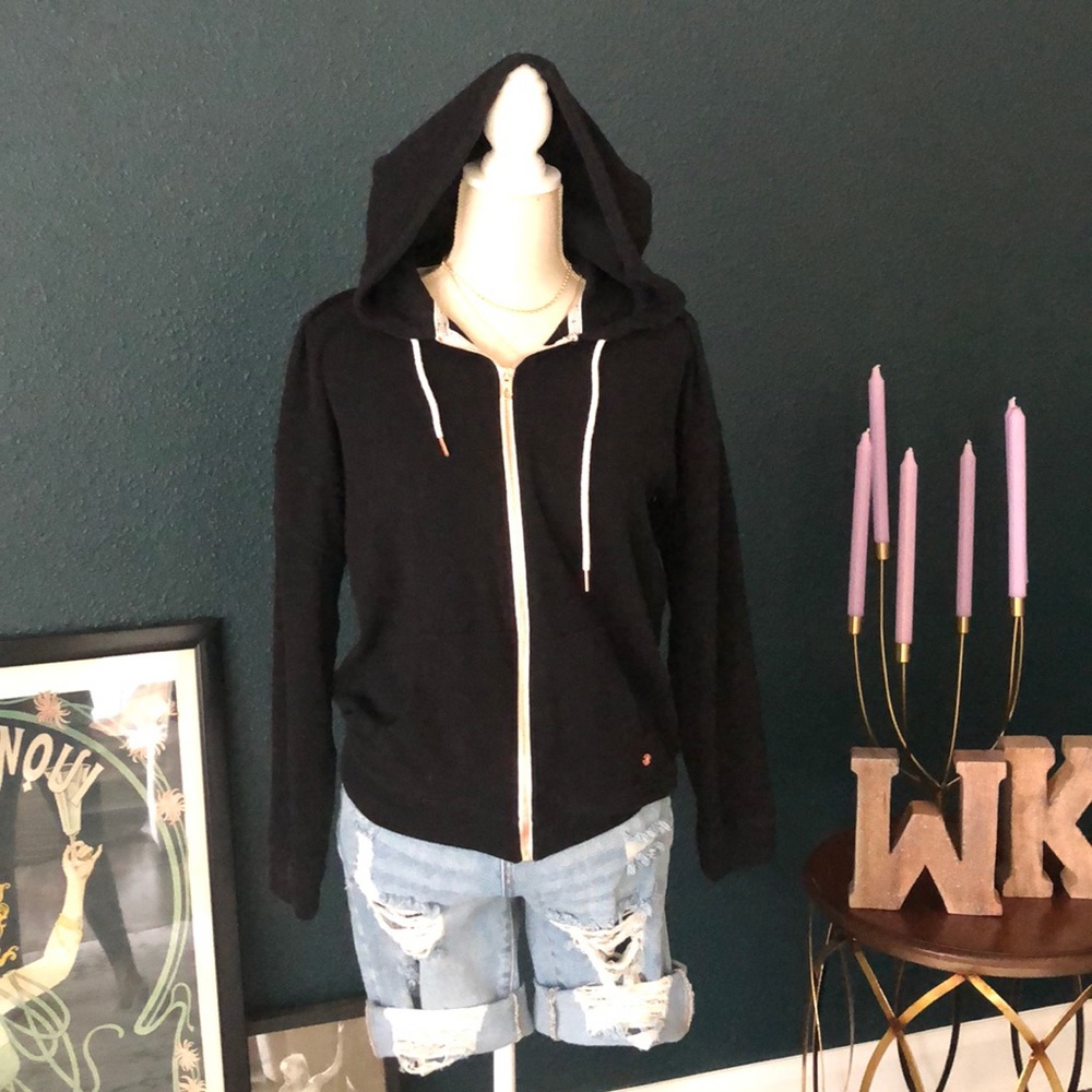 Volcom black zip-up hoodie rose gold detail size S